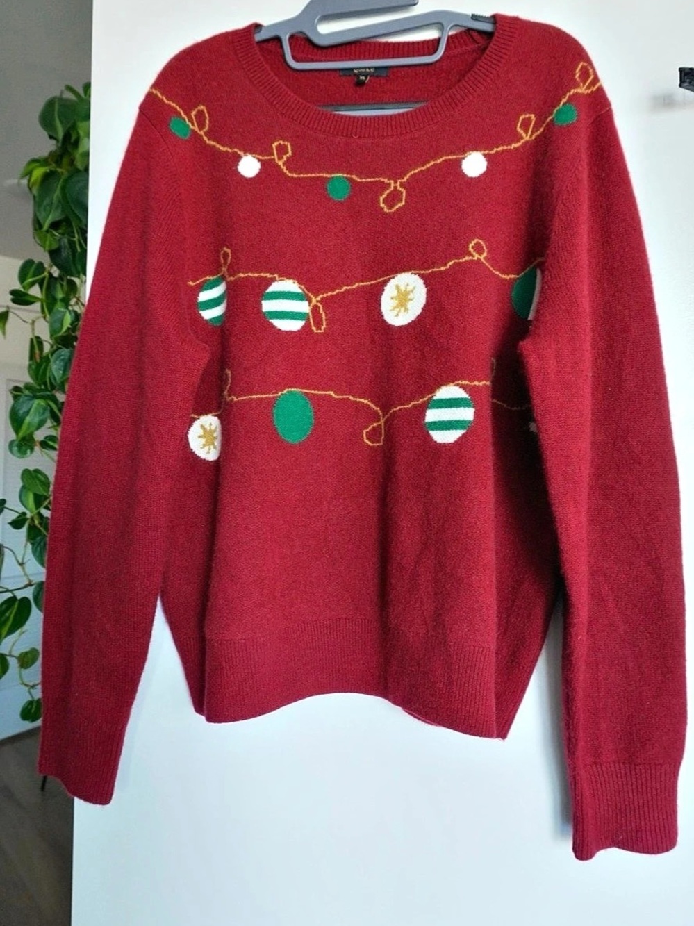 Quince 100% Cashmere Christmas Sweater Red Holiday Lights Ugly Cute Festive XL
